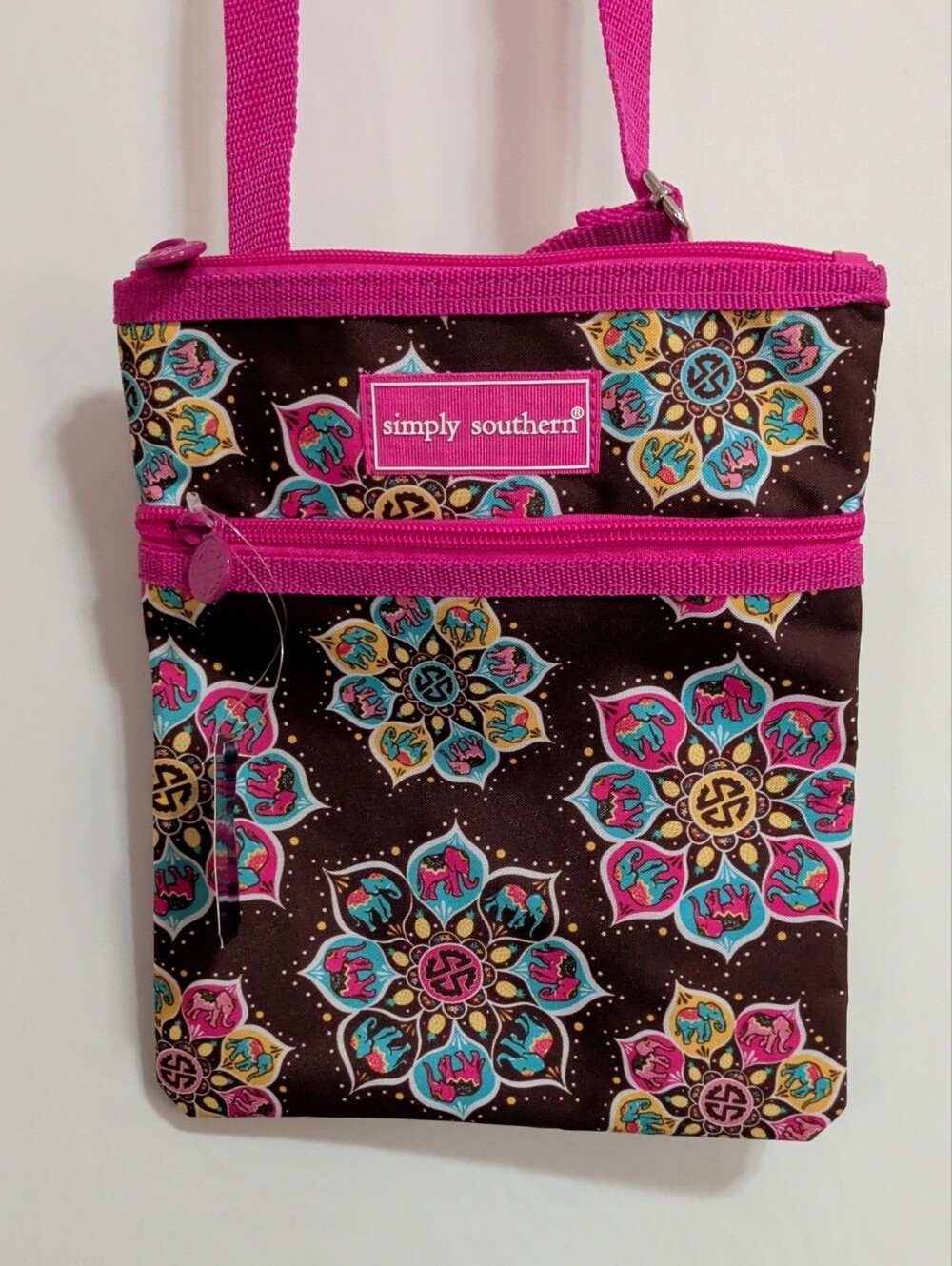 Simply Southern Pink Floral Elephant Crossbody Hipster Bag New With Tag